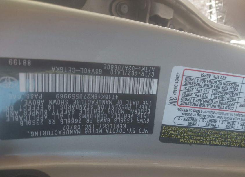 Photo 9 of 2007 Toyota Camry XLE V6 (VIN 4T1BK46K27U559969)