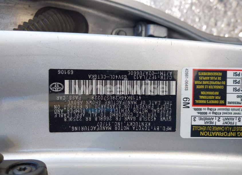 Photo 9 of 2008 Toyota Camry XLE V6 (VIN 4T1BK46K28U570228)