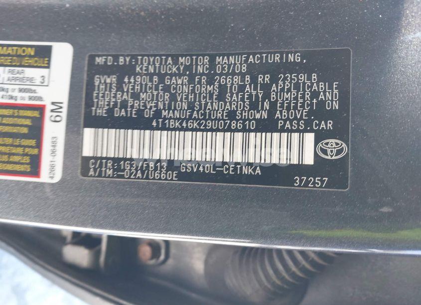Photo 9 of 2009 Toyota Camry LE V6 (VIN 4T1BK46K29U078610)