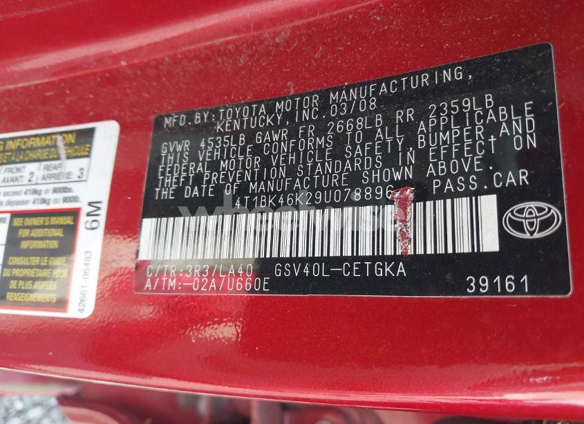 Photo 9 of 2009 Toyota Camry XLE V6 (VIN 4T1BK46K29U078896)