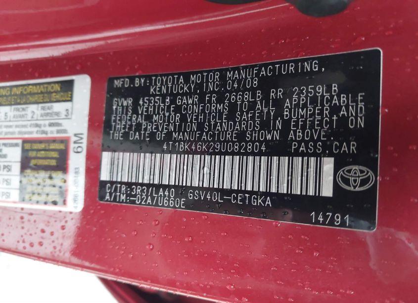 Photo 9 of 2009 Toyota Camry XLE V6 (VIN 4T1BK46K29U082804)