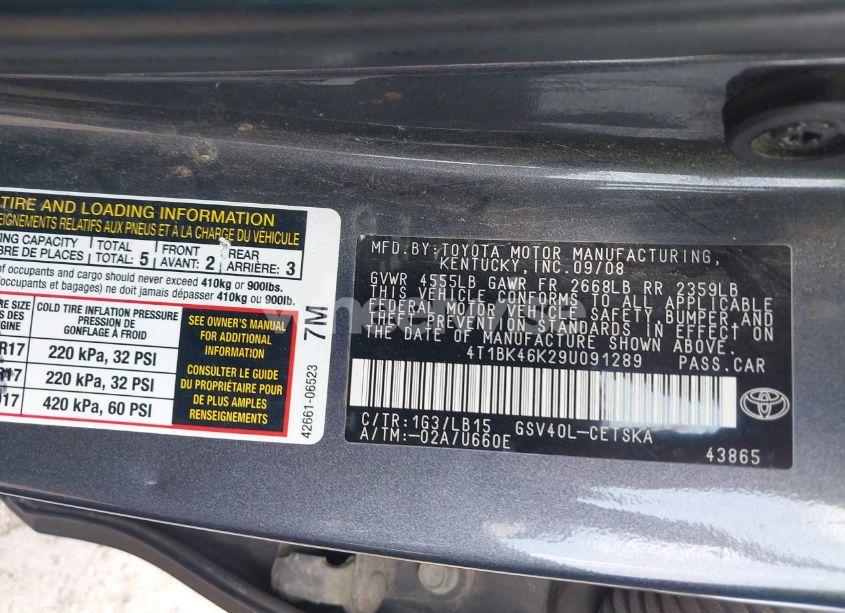Photo 9 of 2009 Toyota Camry SE V6 (VIN 4T1BK46K29U091289)