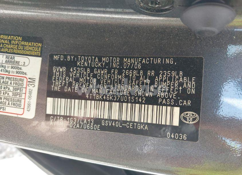 Photo 9 of 2007 Toyota Camry XLE V6 (VIN 4T1BK46K37U015142)