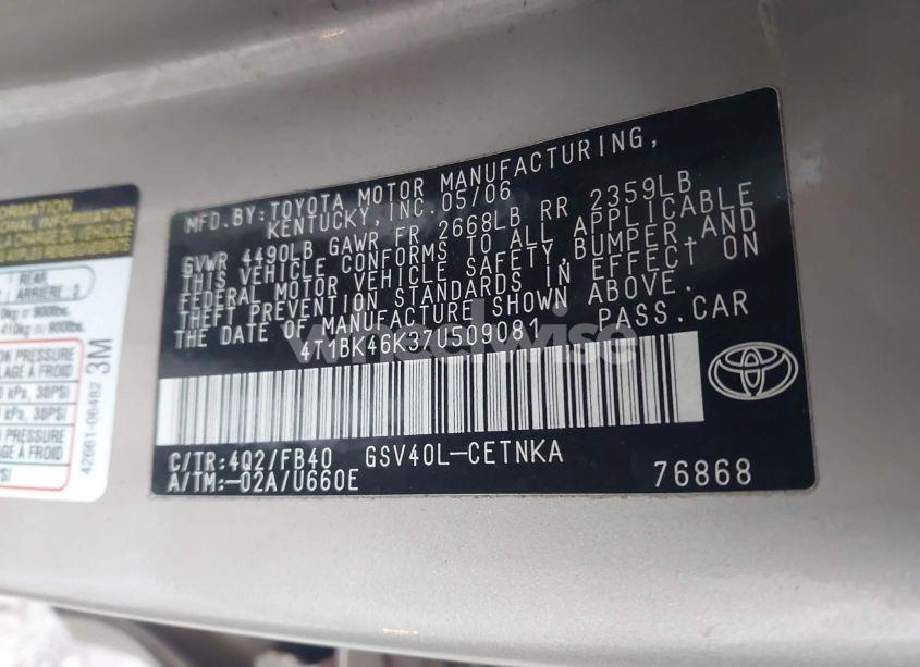 Photo 9 of 2007 Toyota Camry LE V6 (VIN 4T1BK46K37U509081)