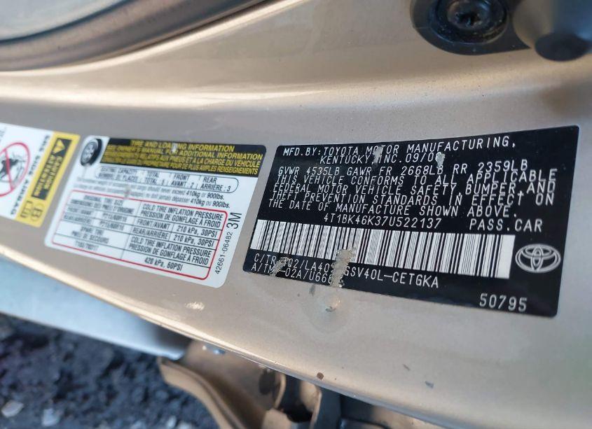 Photo 9 of 2007 Toyota Camry XLE V6 (VIN 4T1BK46K37U522137)