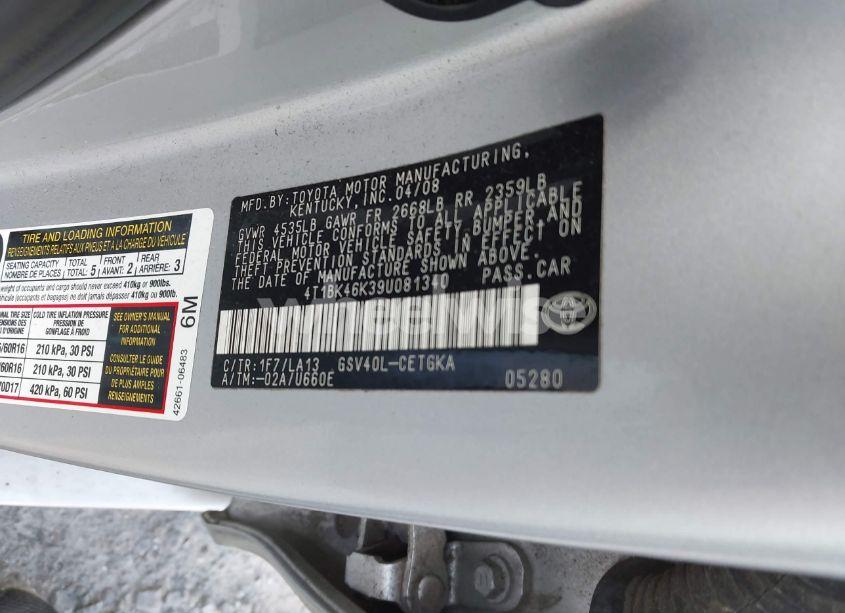 Photo 9 of 2009 Toyota Camry XLE V6 (VIN 4T1BK46K39U081340)