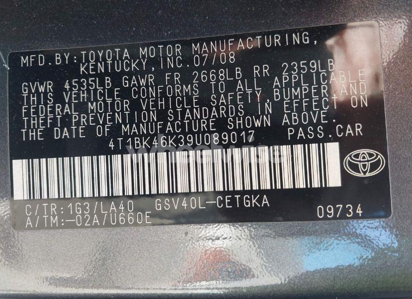 Photo 9 of 2009 Toyota Camry XLE V6 (VIN 4T1BK46K39U089017)