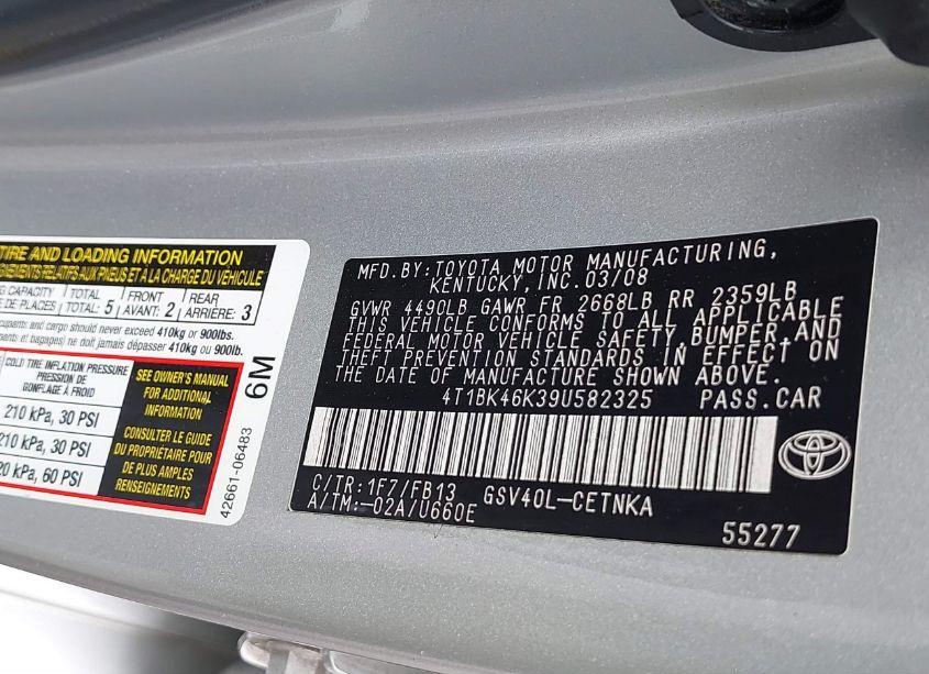 Photo 9 of 2009 Toyota Camry LE V6 (VIN 4T1BK46K39U582325)