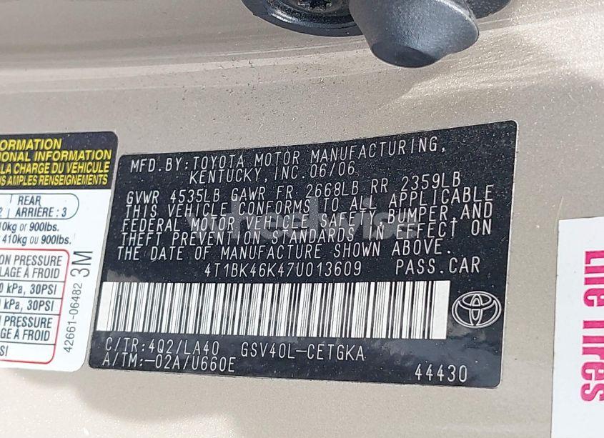Photo 9 of 2007 Toyota Camry XLE V6 (VIN 4T1BK46K47U013609)