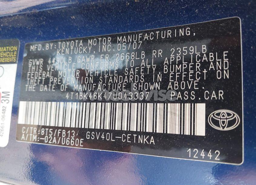 Photo 9 of 2007 Toyota Camry LE V6 (VIN 4T1BK46K47U043337)