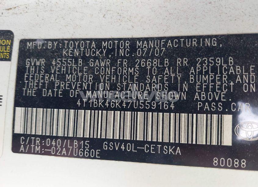 Photo 9 of 2007 Toyota Camry SE V6 (VIN 4T1BK46K47U559164)