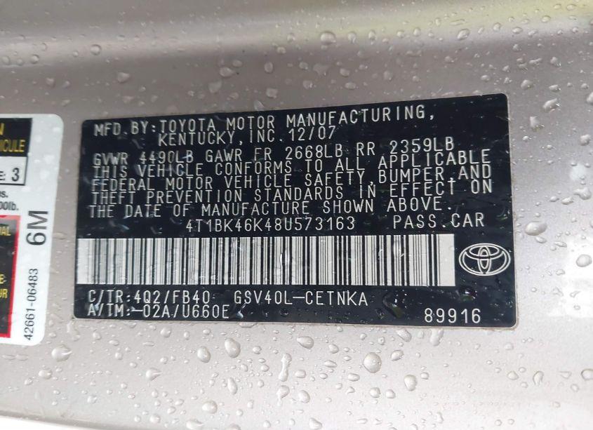 Photo 9 of 2008 Toyota Camry LE V6 (VIN 4T1BK46K48U573163)