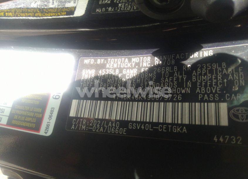 Photo 9 of 2009 Toyota Camry XLE V6 (VIN 4T1BK46K49U079726)