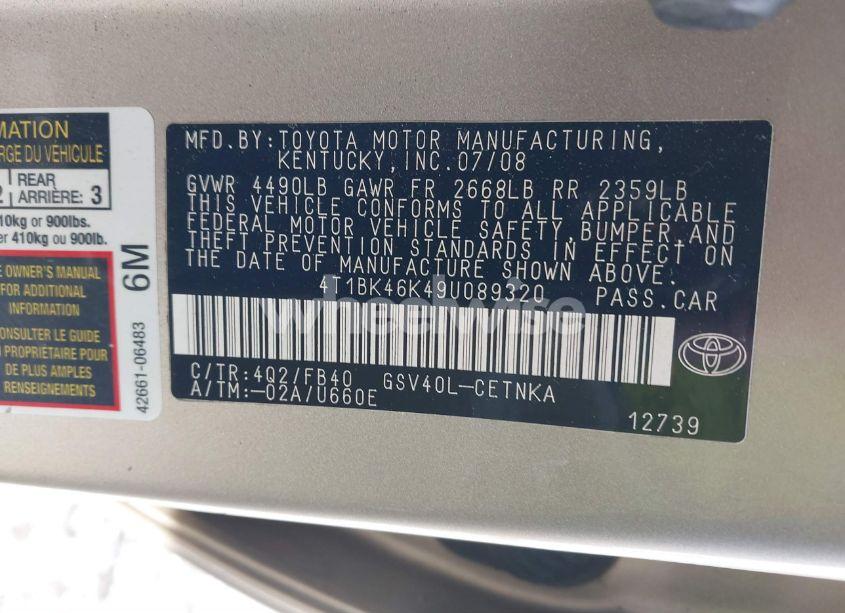 Photo 9 of 2009 Toyota Camry LE V6 (VIN 4T1BK46K49U089320)
