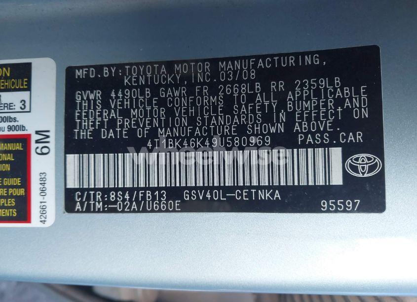 Photo 9 of 2009 Toyota Camry LE V6 (VIN 4T1BK46K49U580969)
