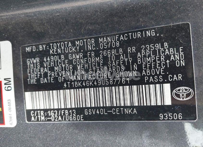 Photo 9 of 2009 Toyota Camry LE V6 (VIN 4T1BK46K49U587761)