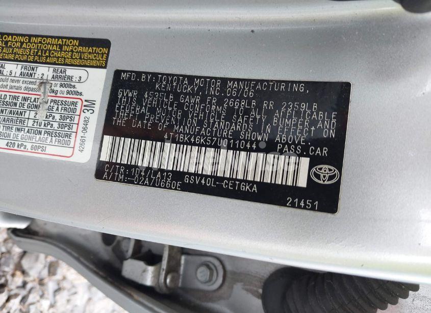 Photo 9 of 2007 Toyota Camry XLE V6 (VIN 4T1BK46K57U011044)