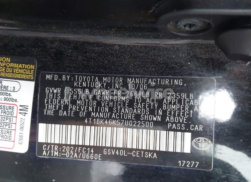 Photo 9 of 2007 Toyota Camry SE V6 (VIN 4T1BK46K57U022500)