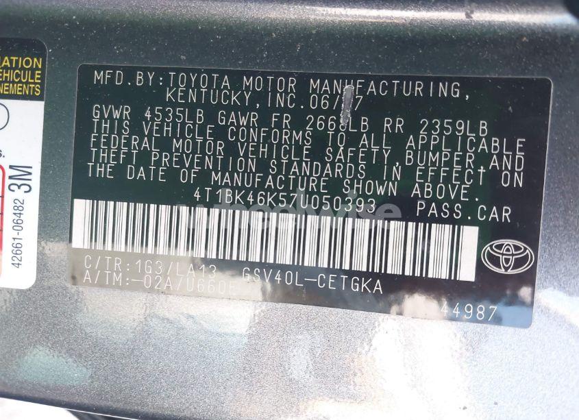 Photo 9 of 2007 Toyota Camry XLE V6 (VIN 4T1BK46K57U050393)