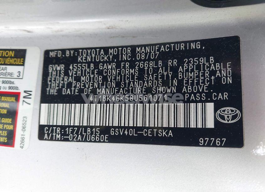 Photo 9 of 2008 Toyota Camry SE V6 (VIN 4T1BK46K58U561071)