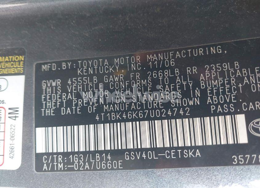 Photo 9 of 2007 Toyota Camry SE V6 (VIN 4T1BK46K67U024742)