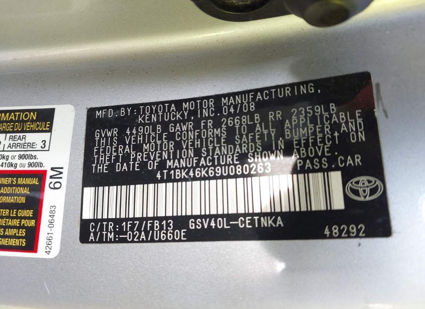 Photo 9 of 2009 Toyota Camry LE V6 (VIN 4T1BK46K69U080263)