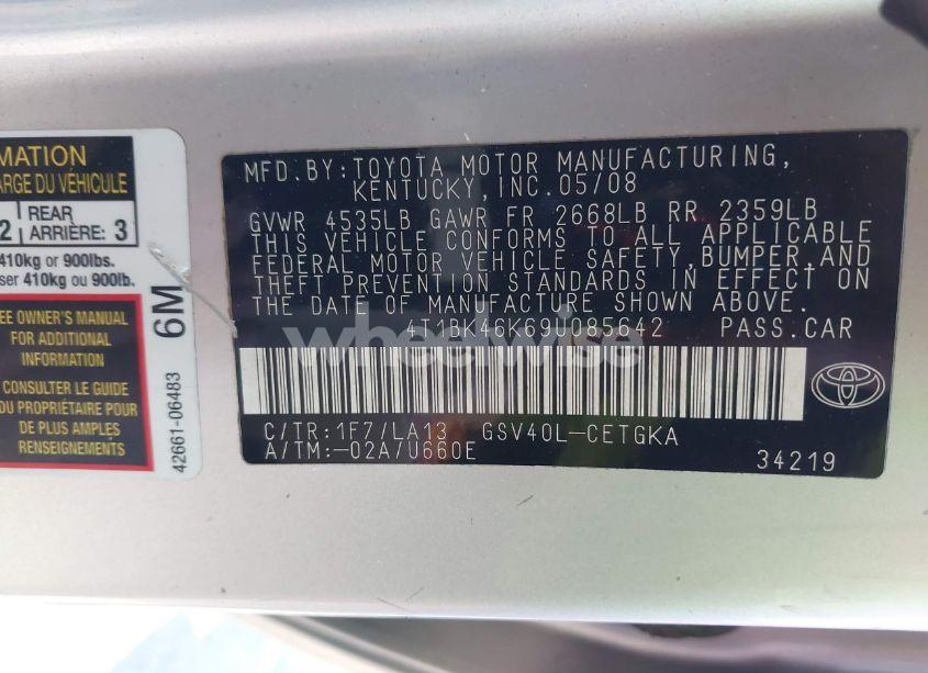 Photo 9 of 2009 Toyota Camry XLE V6 (VIN 4T1BK46K69U085642)