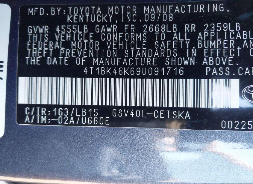 Photo 9 of 2009 Toyota Camry SE V6 (VIN 4T1BK46K69U091716)