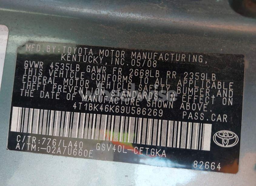 Photo 9 of 2009 Toyota Camry LE V6/SE V6/XLE V6 (VIN 4T1BK46K69U586269)