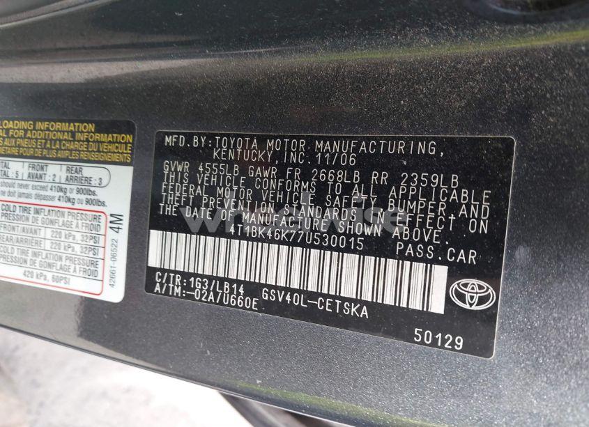 Photo 9 of 2007 Toyota Camry SE V6 (VIN 4T1BK46K77U530015)