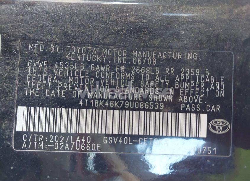 Photo 9 of 2009 Toyota Camry XLE V6 (VIN 4T1BK46K79U086539)