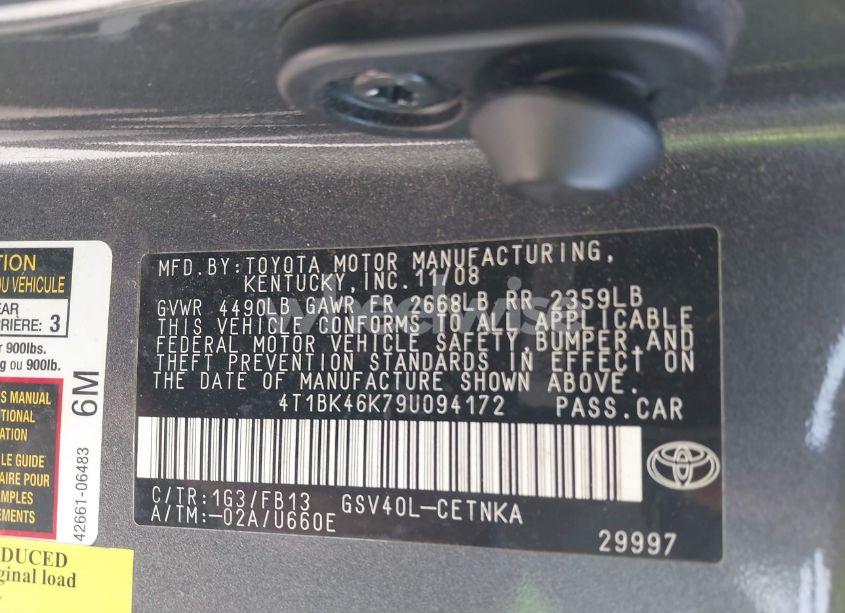 Photo 9 of 2009 Toyota Camry LE V6 (VIN 4T1BK46K79U094172)