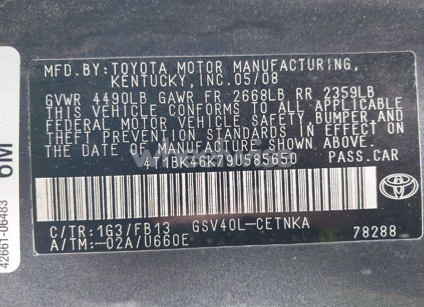 Photo 9 of 2009 Toyota Camry LE V6 (VIN 4T1BK46K79U585650)