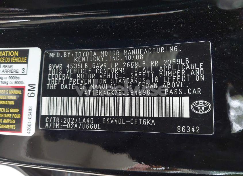 Photo 9 of 2009 Toyota Camry XLE V6 (VIN 4T1BK46K79U594896)