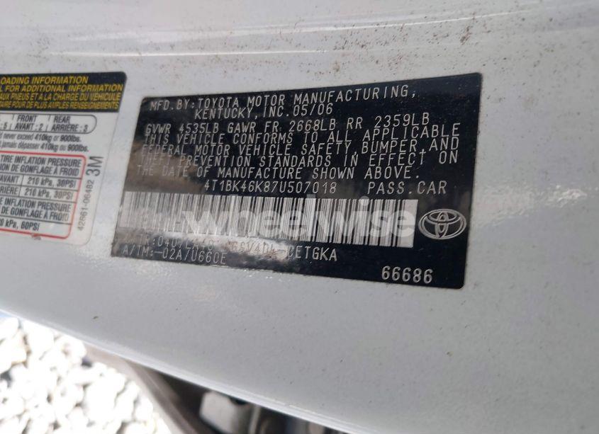 Photo 9 of 2007 Toyota Camry XLE V6 (VIN 4T1BK46K87U507018)