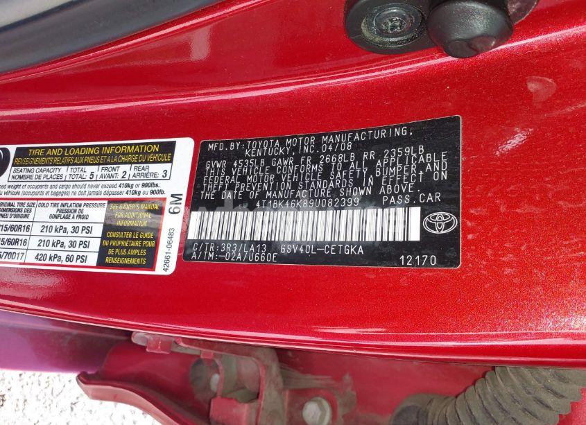 Photo 9 of 2009 Toyota Camry XLE V6 (VIN 4T1BK46K89U082399)