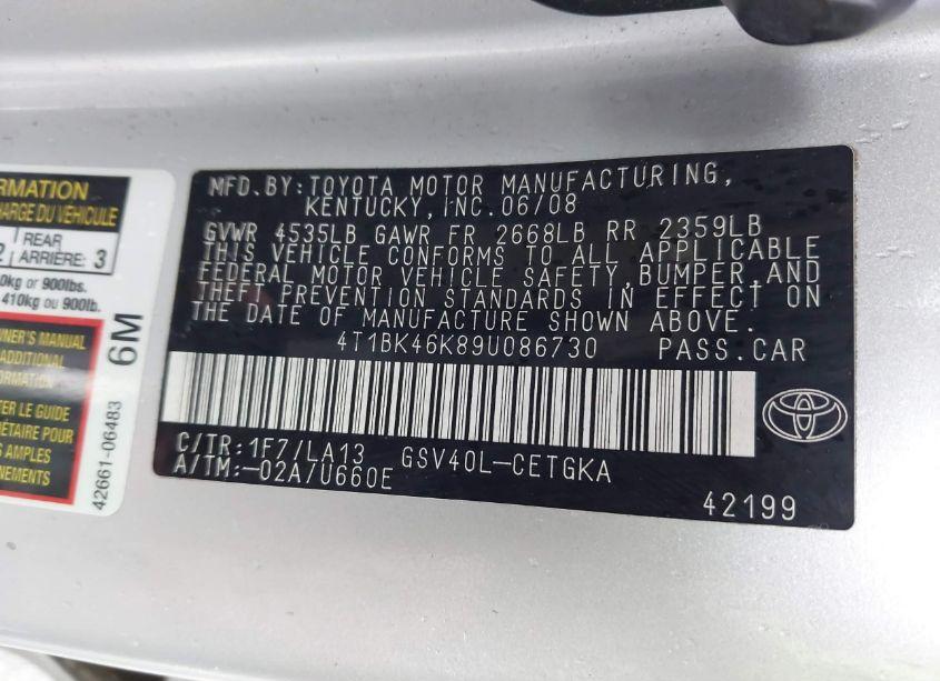 Photo 9 of 2009 Toyota Camry XLE V6 (VIN 4T1BK46K89U086730)