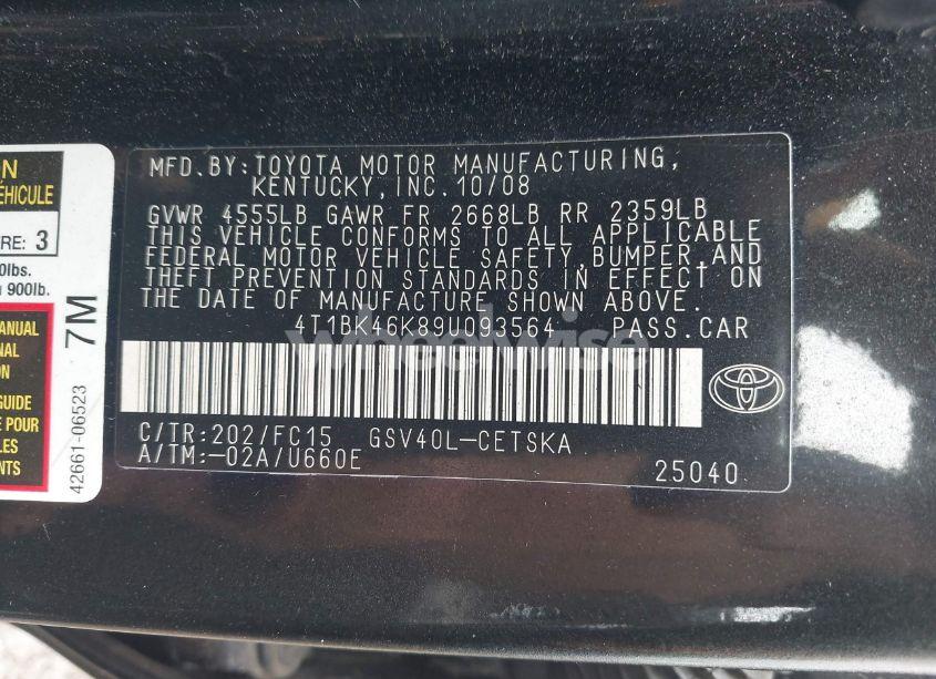Photo 9 of 2009 Toyota Camry SE V6 (VIN 4T1BK46K89U093564)