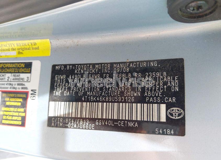 Photo 9 of 2009 Toyota Camry LE V6 (VIN 4T1BK46K89U593126)