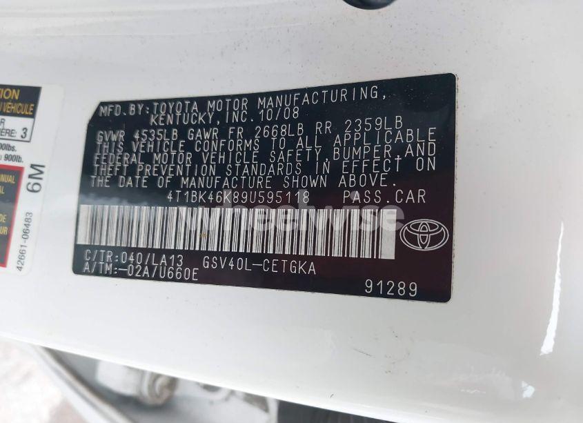 Photo 9 of 2009 Toyota Camry XLE V6 (VIN 4T1BK46K89U595118)