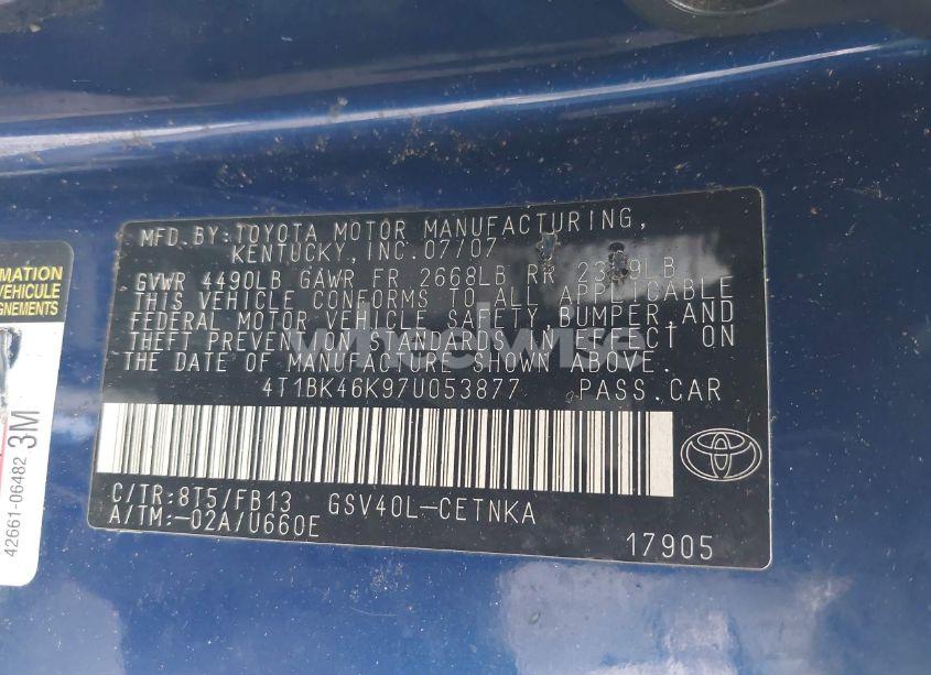 Photo 9 of 2007 Toyota Camry LE V6 (VIN 4T1BK46K97U053877)