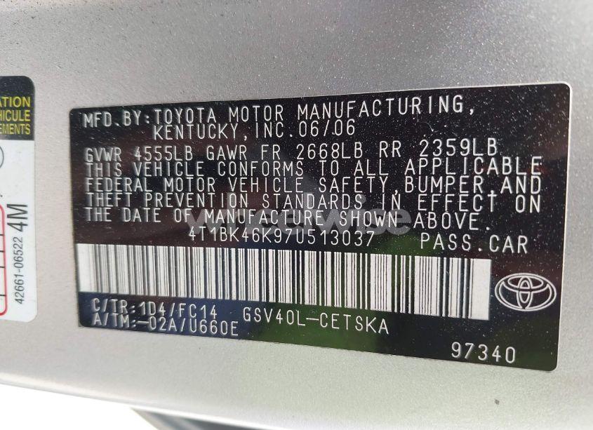 Photo 9 of 2007 Toyota Camry SE V6 (VIN 4T1BK46K97U513037)