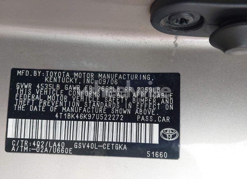 Photo 9 of 2007 Toyota Camry XLE V6 (VIN 4T1BK46K97U522272)