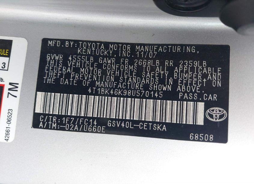 Photo 9 of 2008 Toyota Camry SE V6 (VIN 4T1BK46K98U570145)