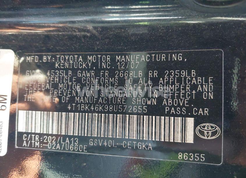 Photo 9 of 2008 Toyota Camry XLE V6 (VIN 4T1BK46K98U572655)