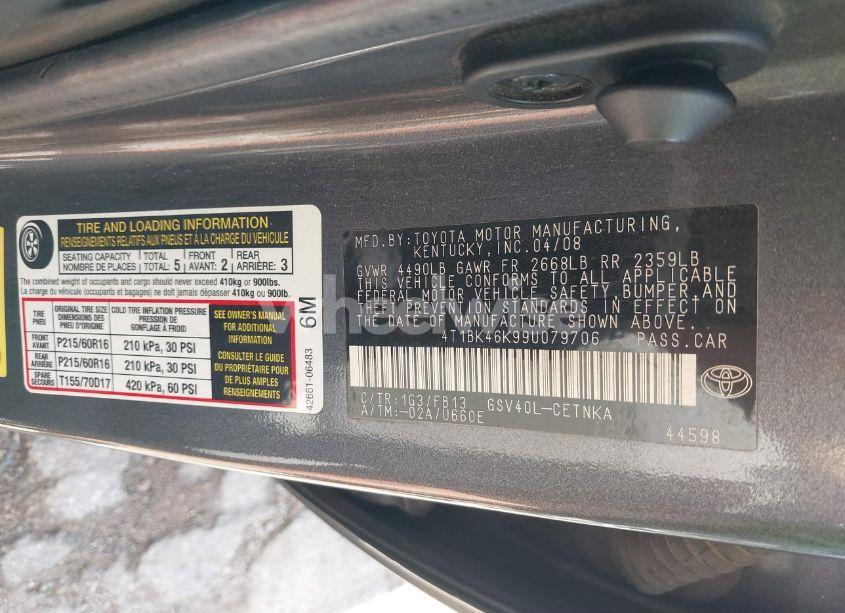 Photo 9 of 2009 Toyota Camry LE V6 (VIN 4T1BK46K99U079706)