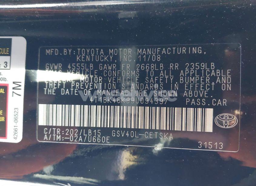 Photo 9 of 2009 Toyota Camry SE V6 (VIN 4T1BK46K99U094397)