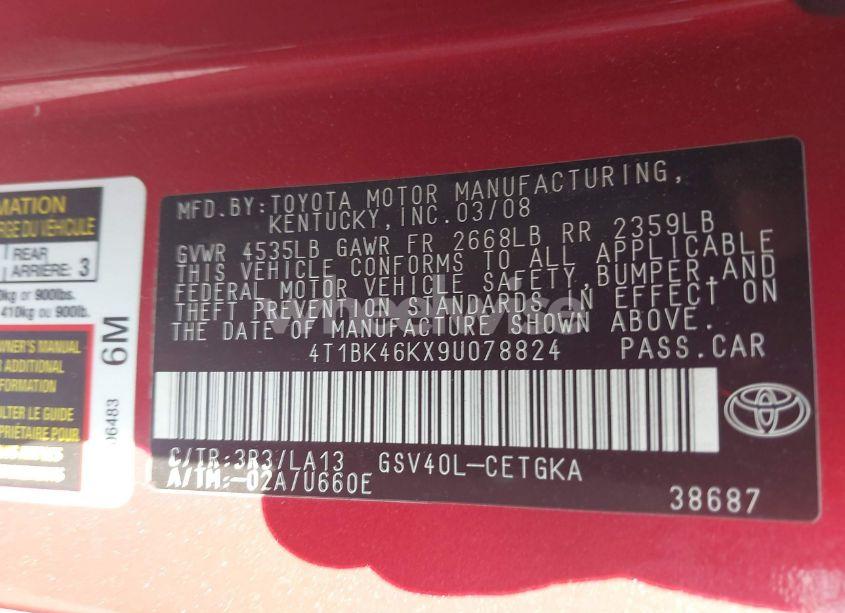 Photo 9 of 2009 Toyota Camry XLE V6 (VIN 4T1BK46KX9U078824)