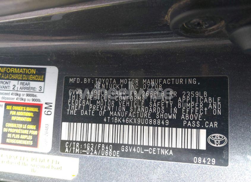 Photo 9 of 2009 Toyota Camry LE V6 (VIN 4T1BK46KX9U088849)