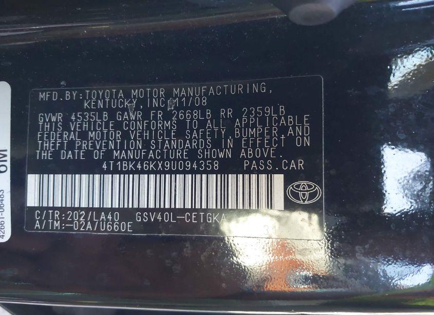 Photo 9 of 2009 Toyota Camry XLE V6 (VIN 4T1BK46KX9U094358)